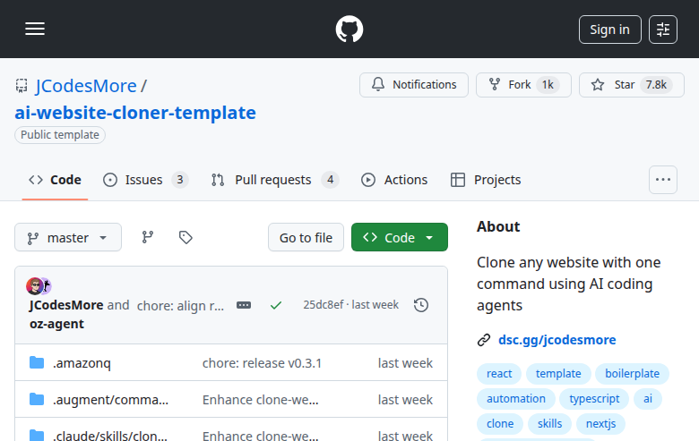 Repositório do AI Website Cloner — 7.8k stars